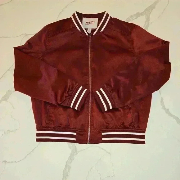 Arizona Jean Company Womens Y2K 2000s Satin Bomber Jacket Maroon Size Large - Picture 3 of 11
